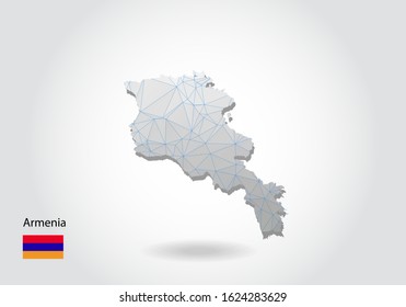 Vector map of armenia with trendy triangles design in polygonal style on dark background, map shape in modern 3d paper cut art style. layered papercraft cutout design.