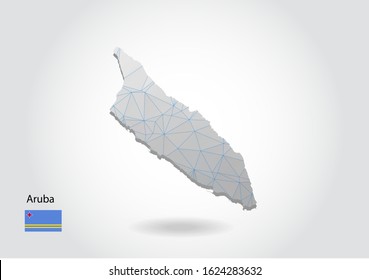 Vector map of aruba with trendy triangles design in polygonal style on dark background, map shape in modern 3d paper cut art style. layered papercraft cutout design.