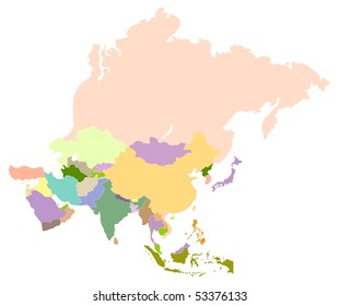 Vector map of asia, each country is the individual isolated object.