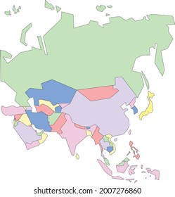 Vector map of Asia to study, colorful with outline