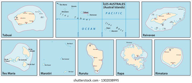 vector map of the Austral Islands in the southern Pacific Ocean, French Polynesia, France