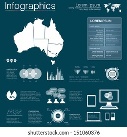 Vector map of Australia, illustration and infographics design template. flat modern style. Easy to edit country. White infographics