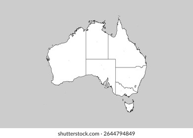 Mapa vetorial da Austrália com províncias ou territórios e divisões administrativas. Camadas editáveis e claramente rotuladas.