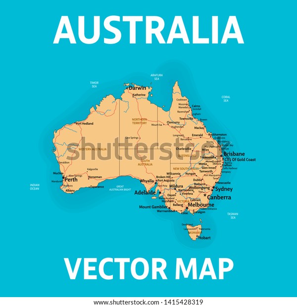 Foto Hollywood væske Vector Map Australia States Cities Rivers Stock Vector (Royalty Free)  1415428319