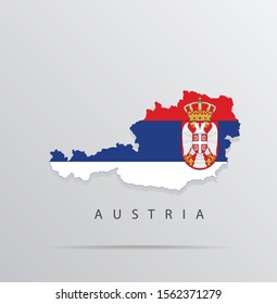 Vector map of Austria combined with Serbia flag.