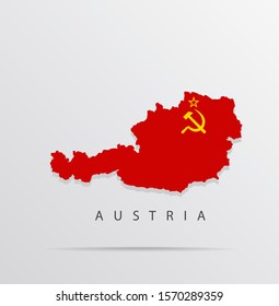 Vector map of Austria combined with Soviet Union (USSR) flag.