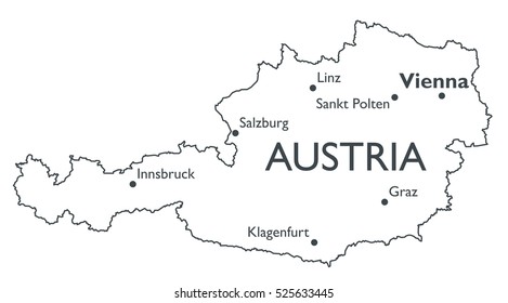 Vector map of Austria | Monochrome contour map with city names