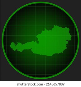 Vector map Austria on the radar screen. Template Europe country for pattern, report, background. Concept outline of the state Austria for news, infographic. Contour map for your design, illustration