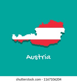 Vector map of Austria painted in the colors of the flag. The country's borders with shadow. Isolated vector illustration.