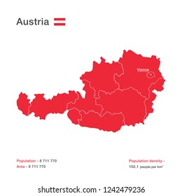 Vector map of Austria. Population, area, population density.