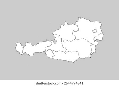Mapa vetorial da Áustria com províncias ou territórios e divisões administrativas. Camadas editáveis e claramente rotuladas.