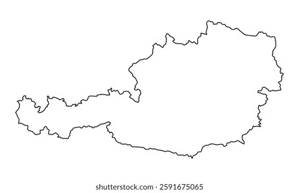 Vector map of Austria, Republic of, a country in Central Europe. Detailed black contour, isolated on white background.