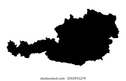 Vector map of Austria, Republic of, a country in Central Europe. Detailed black silhouette, isolated on white background.