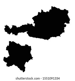 Vector map Austria and Vein. Country and capital. Isolated vector Illustration. Black on White background. EPS 10 Illustration.