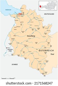 Vector map of the Austrian federal state of Vorarlberg in German language