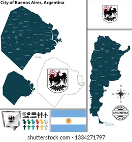 Vector map of autonomous city of Buenos Aires and location on Argentinian map