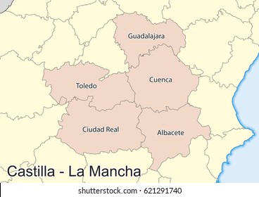 Vector map of the autonomous community of Castile La Mancha (Castilla La Mancha). Spain. Elements of this image furnished by NASA.