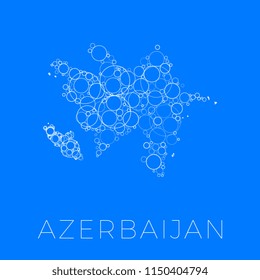 vector map of azerbaijan filled with white circles of different sizes and degrees of transparency on blue background