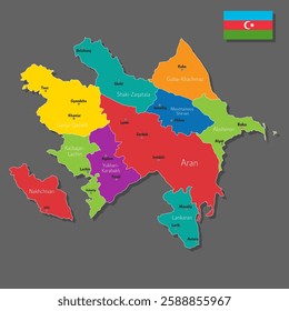 Vector map of Azerbaijan with names of cities and with borders city