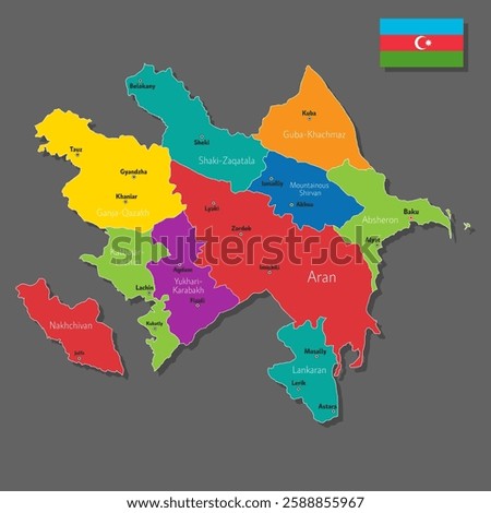 Vector map of Azerbaijan with names of cities and with borders city
