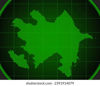 Vector map Azerbaijan on the radar screen with a green grid. Template Asia country on monitor radar for pattern, report, background. Technology concept boundary Azerbaijan for news, infographic, army