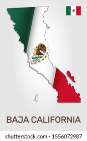 Vector map of Baja California state combined with waving Mexican national flag - Vector