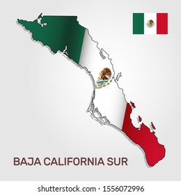 Vector map of Baja California Sur state combined with waving Mexican national flag - Vector