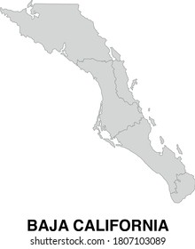 Vector Map of Baja California Sur Mexico Divided Into Municipalities