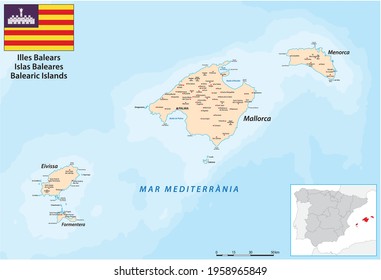 Vector Map Of The Balearic Islands In The Western Mediterranean Sea 