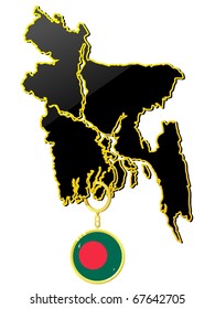 vector map of  Bangladesh  with a gold rim and thumb