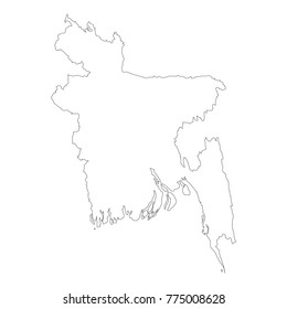 Vector map Bangladesh. Outliner. Isolated vector Illustration. Black on White background. EPS 10 Illustration.