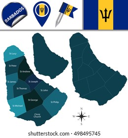 Vector Map Of Barbados With Named Parishes And Travel Icons