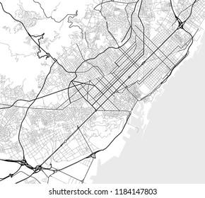 Vector Map Of Barcelona In Black And White, City Map Simple Style