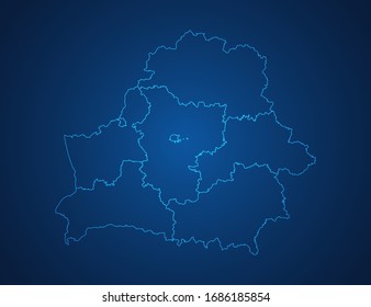 Vector map of Belarus abstract blue line scales on dark background.