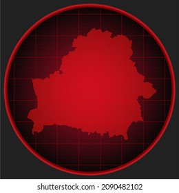 Vector map Belarus on the radar screen. Template Europe country for pattern, report, background. Concept outline of the state Belarus for news, infographic. Contour map for your design, illustration