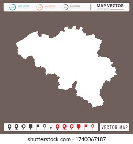 Vector map of Belgium Brown background and pins icon.