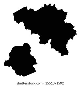 Vector map Belgium and Brussels. Country and capital. Isolated vector Illustration. Black on White background. EPS 10 Illustration.