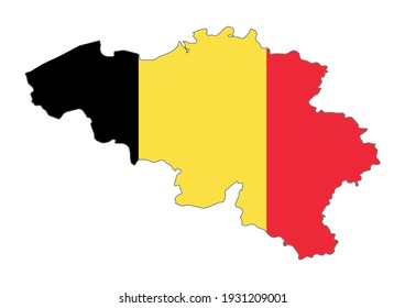 Vector map of Belgium filled with the flag of the country, isolated on white background. Vector illustration suitable for digital editing and prints of all sizes.