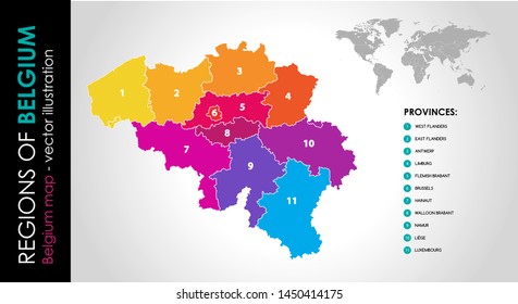 Vector map of Belgium and provinces COLOR