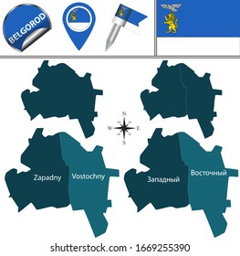 Mapa vectorial de Belgorod, Rusia con distritos nombrados. Hay una variación del mapa donde los distritos se firman en el idioma original ruso