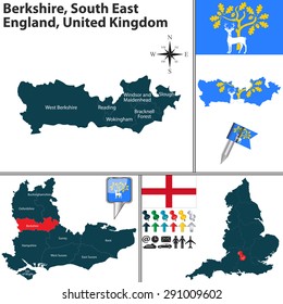 Vector map of Berkshire, South East England, United Kingdom with regions and flags