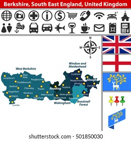 Vector map of Berkshire, South East England, United Kingdom with regions and flags