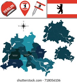 Vector map of Berlin with named boroughs and travel icons