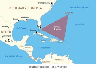 Vector Map of the Bermuda Triangle with Surrounding Countries - Infographic Illustration