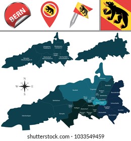 Vector map of Bern with named subdivisions and travel icons