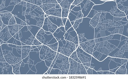 Vector Map Of Birmingham, United Kingdom, UK. Street Map Poster Illustration. Birmingham Map Art.