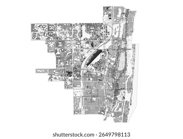 Carte d'Image vectorielle de Boca Raton montrant les routes et les bâtiments. Affiche les réseaux routiers urbains et l'agencement structurel.