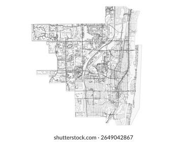 Plan d'Image vectorielle de Boca Raton, montrant son réseau routier détaillé. L'infrastructure de Musique urbaine est clairement décrite.