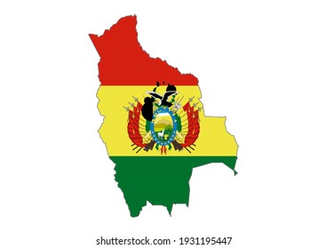 Vector map of Bolivia filled with the flag of the country, isolated on white background. Vector illustration suitable for digital editing and prints of all sizes.