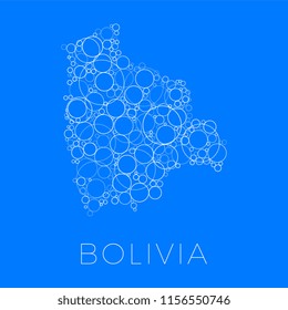 vector map of bolivia filled with white circles of different sizes and degrees of transparency on blue background